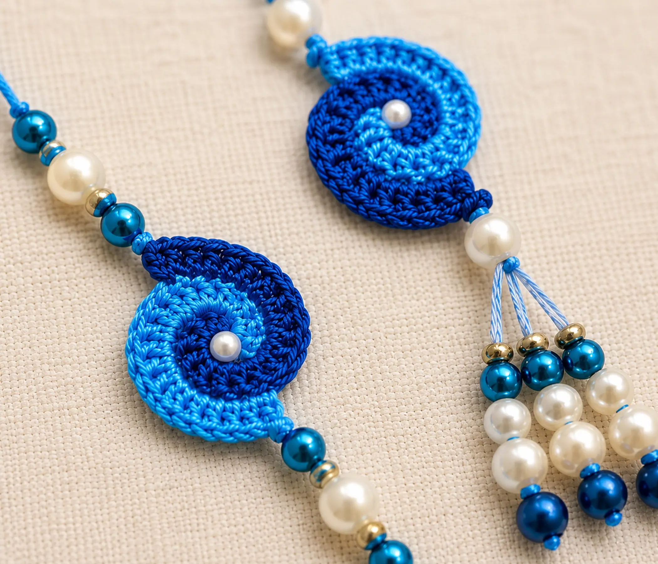 Handmade Spiral Crochet Bhai Bhabhi Rakhi Set for Raksha Bandhan